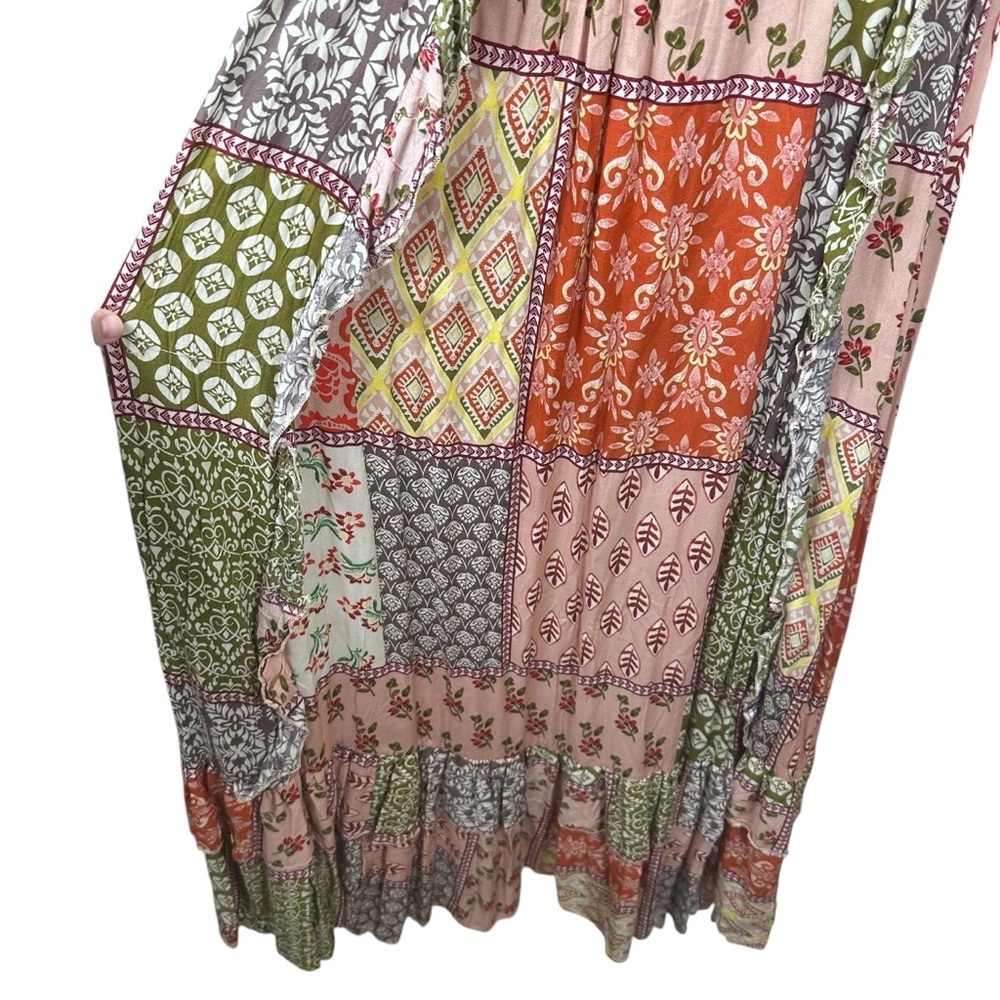 Anthropologie Abel the Label Gypsiana Patchwork Boho Maxi Dress Tie-Back‎ S - Picture 9 of 13